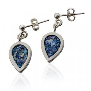 Stud Earrings with Roman Glass & Silver in Drop Shape by Rafael Jewelry Artistas y Marcas