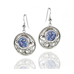 Rafael Jewelry Sterling Silver Earrings with Roman Glass & Carvings Default Category