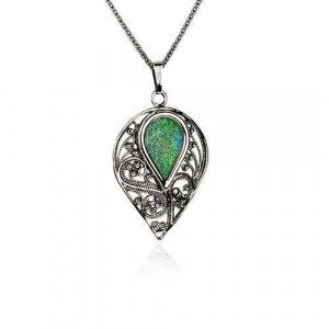Sterling Silver Pendant in Drop Shape with Roman Glass by Rafael Jewelry Designer