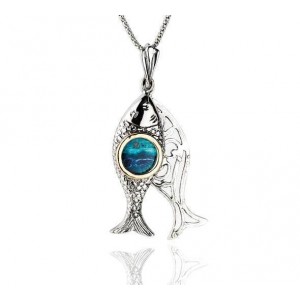 Fish Pendant in Sterling Silver with Eilat Stone & Gold-Plating by Rafael Jewelry Collares y Colgantes