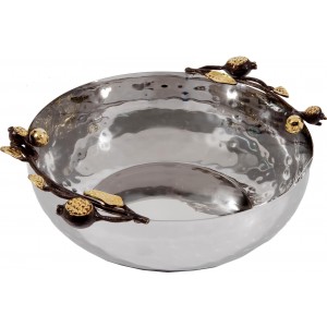 Deep Stainless Steel Bowl with Pomegranate Design by Yair Emanuel Cuencos