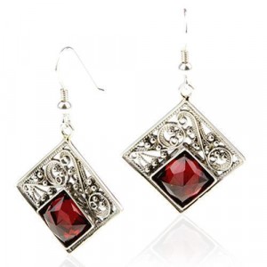 Square Earrings with Garnet in Sterling Silver by Rafael Jewelry Default Category