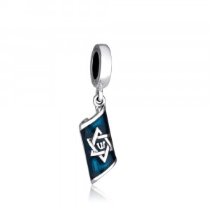 Mezuzah Charm with Star of David in Blue Enamel and Sterling Silver Charms