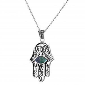 Hamsa Pendant in Sterling Silver & Eilat Stone by Rafael Jewelry Collares y Colgantes