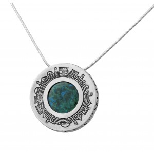 Round Pendant with Jerusalem in Sterling Silver and Eilat Stone by Rafael Jewelry Joyería Judía