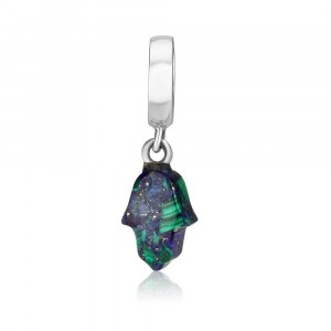 925 Sterling Silver of Hamsa with a Hanging Azurite Pendant Charm
 Israeli Jewelry Designers