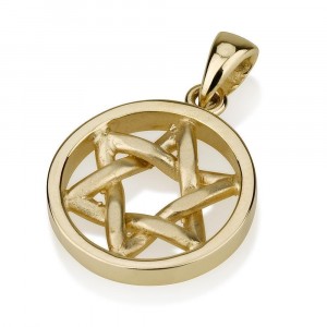 14K Yellow Gold Star of David Pendant in Circle Ben Jewelry
