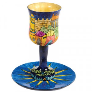 Copa de Kiddush de Madera Yair Emanuel con Imagen de la Torre de David Día de Jerusalén