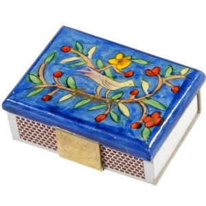 Yair Emanuel Kitchen Sized Wooden Matchbox Holder with Bird Motif Match Boxes & Holders
