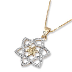 14K Yellow Gold Star of David Pendant with Central Star Star of David Jewelry