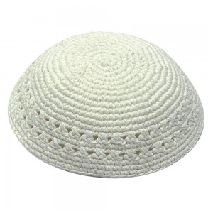 White Knitted Kippah with Two Rows of Air Holes Judaíca

