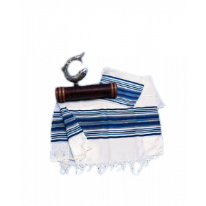 Noi Cloth and Wool Tallit with Multicolored Stripes and Atara Talitot
