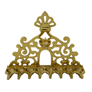 Brass Hanukkah Menorah with 16th Century Italian Design Bougeoirs