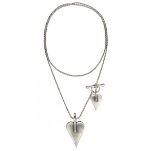 Silver Necklace with Heart Pendant and Toggle Clasp Israeli Art
