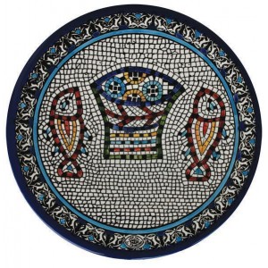 Armenian Ceramic Plate with Mosaic Fish & Bread Decoración para el Hogar 