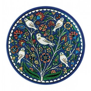 Armenian Ceramic Plate with Ornamental Flower Motif & Birds Kitchen Supplies