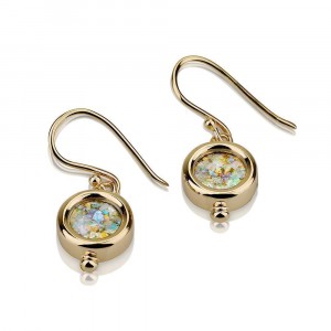 Earrings in Round Design and Roman Glass in 14k Yellow Gold Default Category