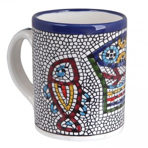 Armenian Ceramic Mug Plate with Mosaic Fish & Bread Kitchen Supplies