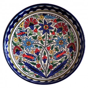 Ceramic Bowl with Flower Bouquet Design by Armenian Ceramics Souvenirs From Israel
