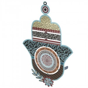 Dorit Judaica Hamsa Wall Hanging With Home Blessings and Leaf and Mandala Patterns Dorit Judaica