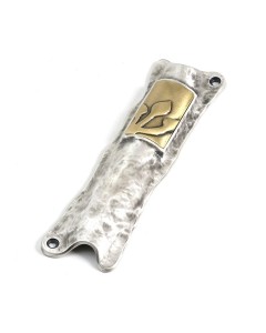 Silver Mezuzah with Brass Rectangular Ornament and Inscribed Hebrew Letter Shin