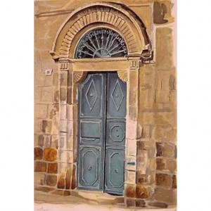 Hand-Signed and Numbered Serigraph, Ben Yehuda’s Door by Arie Azene Limited Edition  Artistas y Marcas