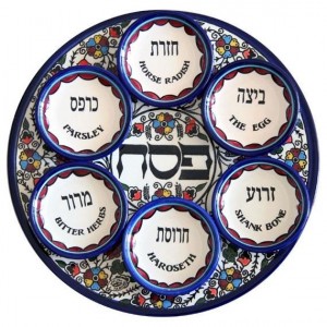 Armenian Ceramic Seder Plate with Anemones Floral Design Platos de Seder