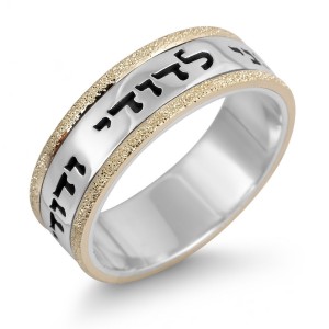 Sterling Silver English/Hebrew Customizable Ring With Sparkling Gold Stripes Emuna Jewelry