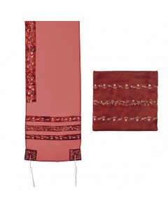 Red Floral Embroidery Organza Tallit with Bag by Yair Emanuel Judaíca
