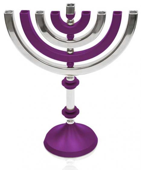 Kinetic Hanukkah Menorah with Silver Tone Finish in Purple
