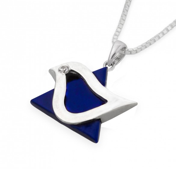 Star of David Dove Pendant in Sterling Silver with Lapis & Zircon Stone by Estee Brook