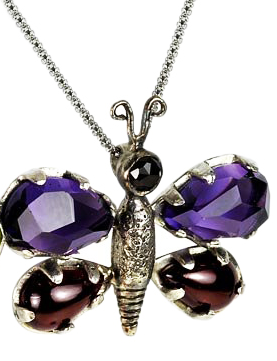 Butterfly Pendant in Sterling Silver with Amethyst & Garnet by Rafael Jewelry