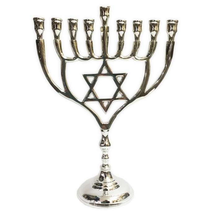 Hanukkah Menorah in Silver Plating with Star of David