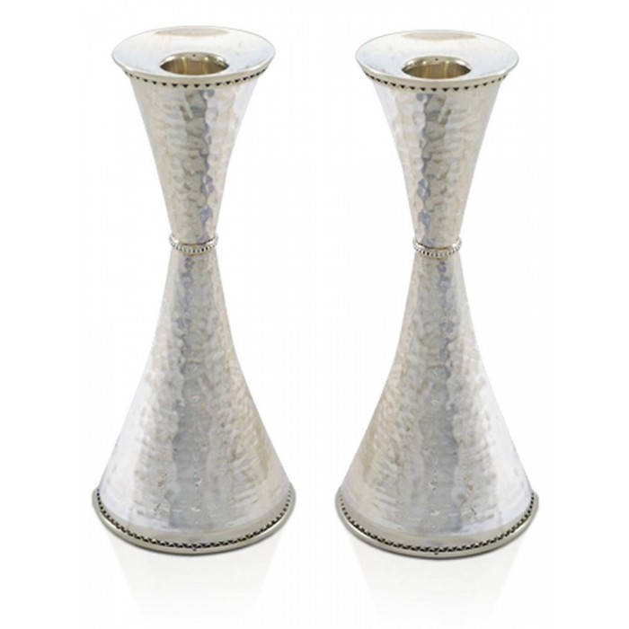 Candlesticks in Sterling Silver with Hammering Detailed by Nadav Art