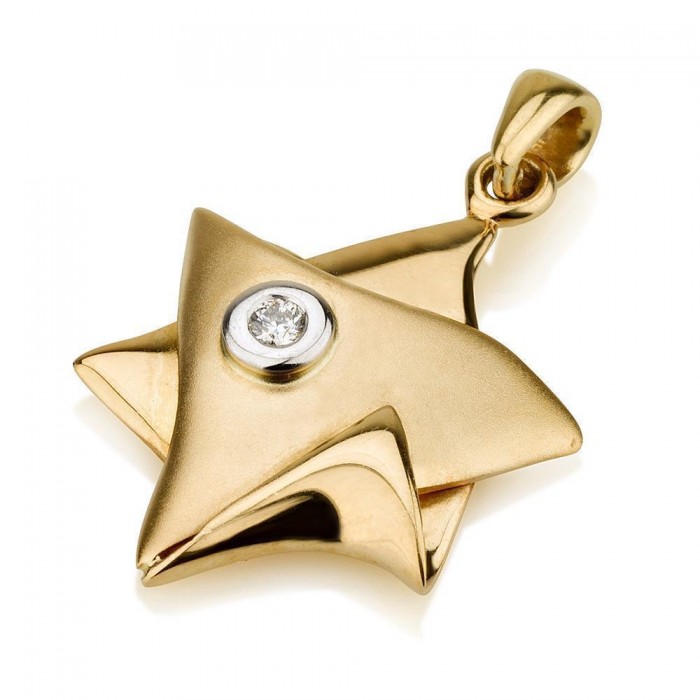 18K Yellow Gold Star of David Pendant with Diamond by Ben Jewelry