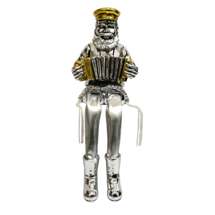 Polyresin Silver Sitting Hassidic Accordion Player Figurine with Cloth Legs