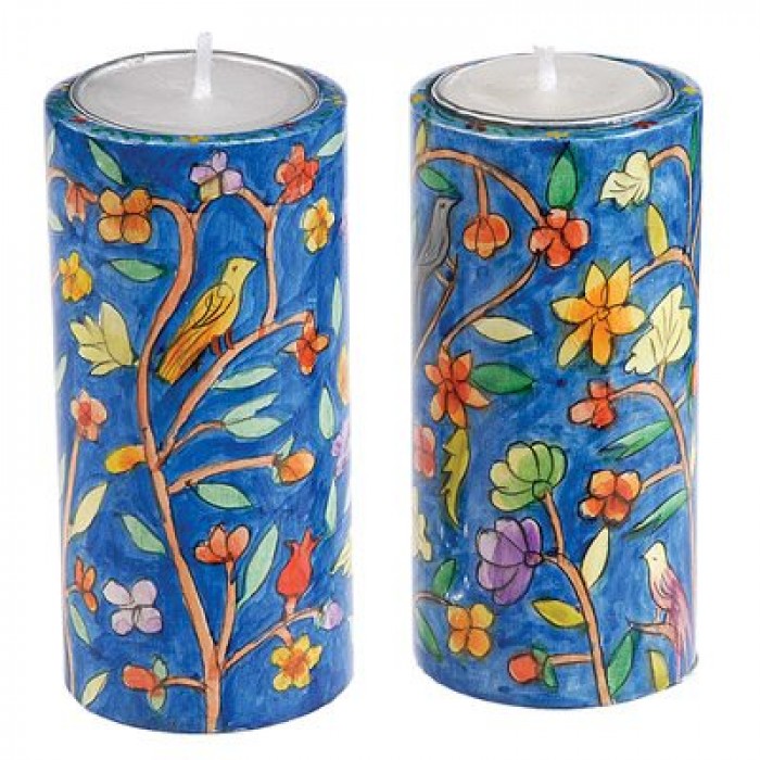 Yair Emanuel Round Shabbat Candlesticks with Oriental Design