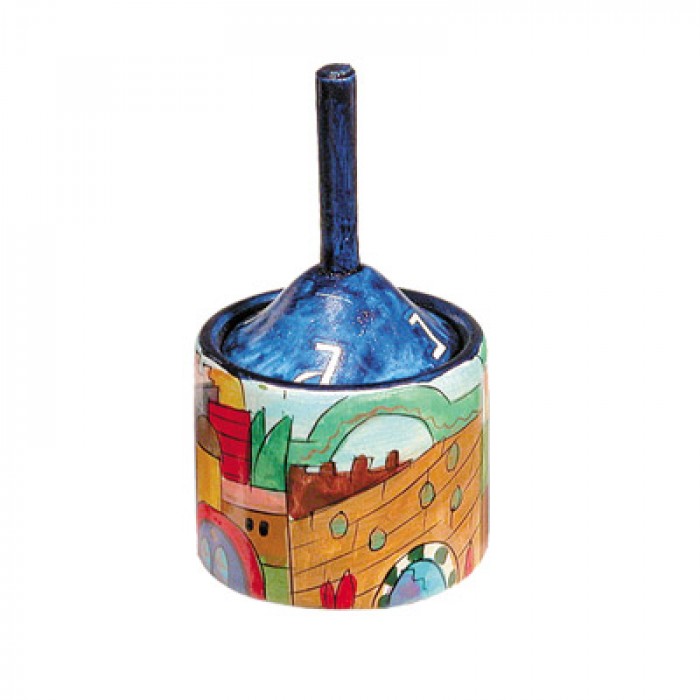 Yair Emanuel Dreidel and Box with Jerusalem City and Western Wall Design