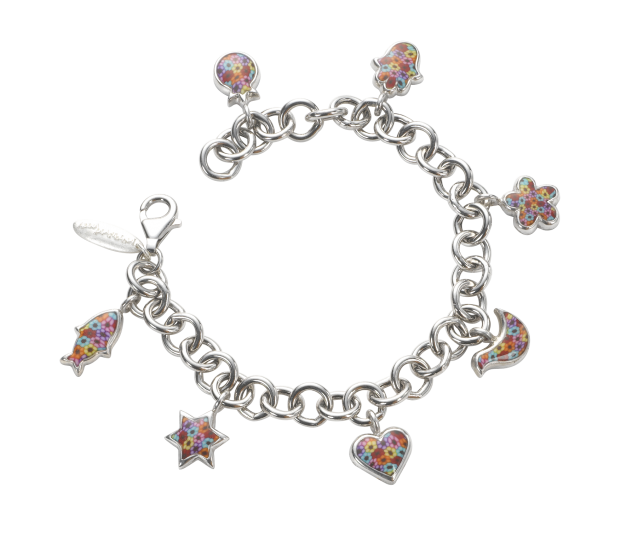 Charm Bracelet with Symbolic Jewish Pendants in Millefiori Design