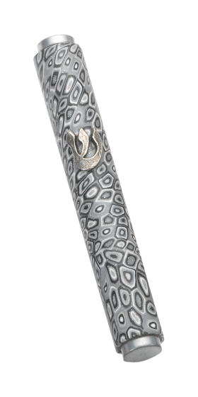 Mezuzah Case with Grey Mosaic Pattern and Shin 