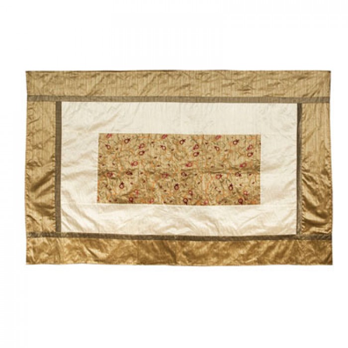 Yair Emanuel Gold Machine Embroidered Tablecloth with Pomegranates