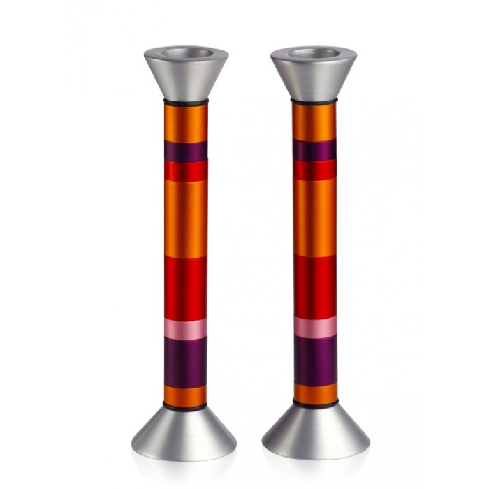 Aluminium Shabbat Candlesticks with Striped Pattern