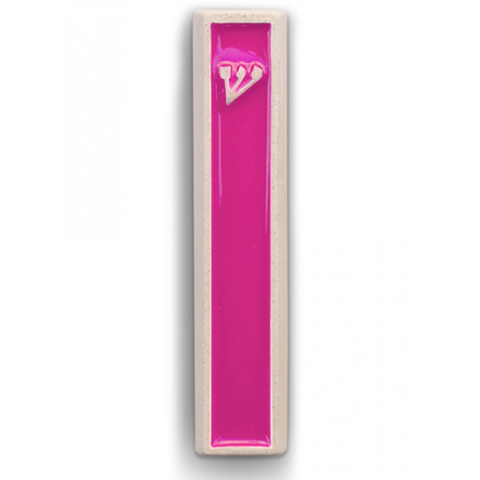 Concrete White Mezuzah with Pink Polymer and Shin by ceMMent