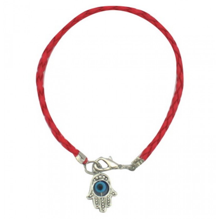 20 cm set of twelve red braided bracelets with silver Hamsa