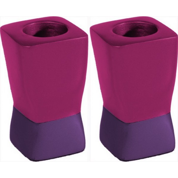 Yair Emanuel Square Shabbat Candlesticks in Purple and Red Anodized Aluminum