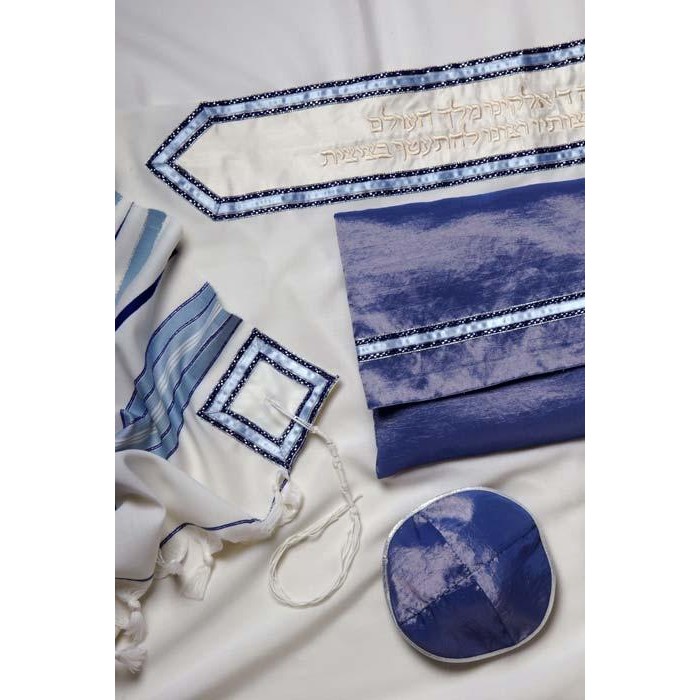 Classic Wool Tallit with Light Blue by Galilee Silks