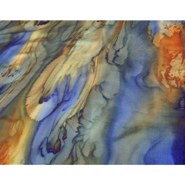 Silk Scarf with Orange, Blue & Brown Watercolors by Galilee Silks