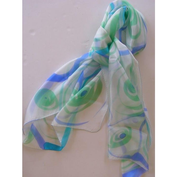 Scarf with Green, Blue & Turquoise Swirls by Galilee Silks