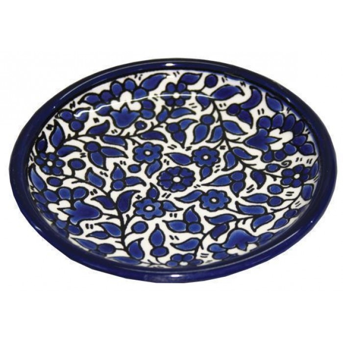 Armenian Ceramic Bowl with Anemones Flower Motif in Blue