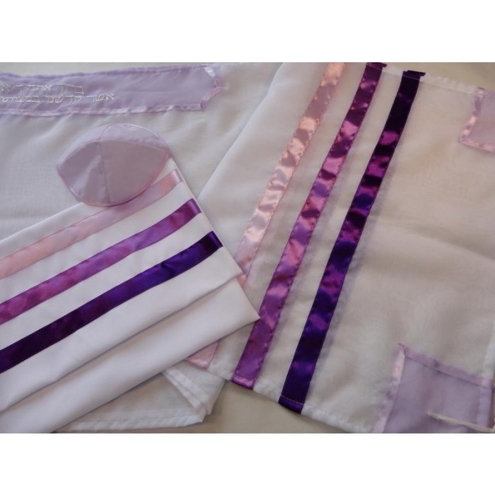 Women’s Tallit with Pink & Purple Stripes by Galilee Silks